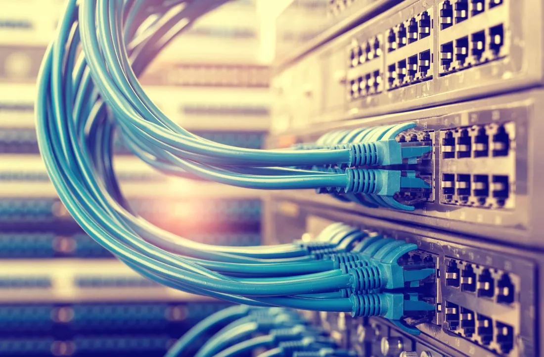 IT-Netzwerk: Patchkabel an einem Netzwerk-Switch